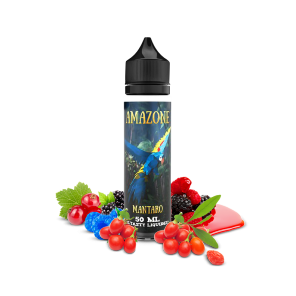 E-liquide Amazone Mantaro de e. tasty : délicieux liquide pour cigarette électronique aux saveurs de baies, framboises bleues, baies de goji et coulis de fruits rouges