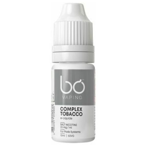 E-liquide Bo Vaping Complex Tobacco aux saveurs de tabac. Ce e-liquide contient du sel de nicotine pour adoucir la vape.