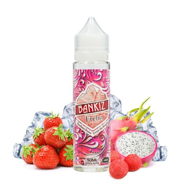 E-liquide Freho Bank!z de E. Tasty aux saveurs de bonbon, fraise et fruit du dragon est à découvrir dans votre magasin JWELL en Seine-et-Marne.