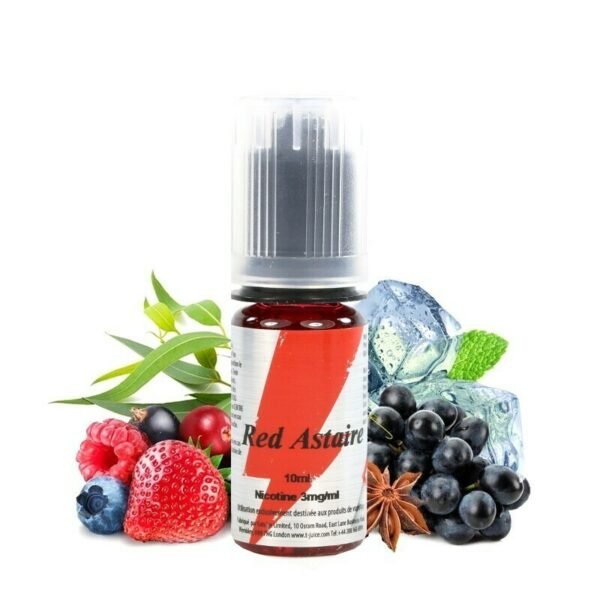 Le Red Astaire de T-Juice est un liquide pour cigarettes électroniques aux saveurs fruitées et mentholées.
