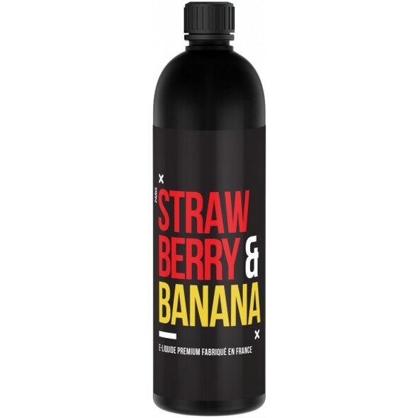 Bouteille de 500ml de e-liquide Strawberry Banana (banane, fraise) sans sucralose.